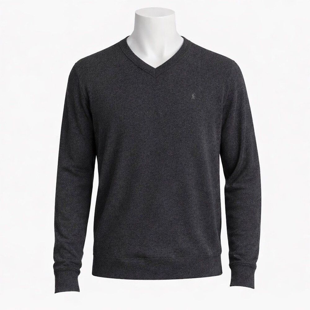 Polo Ralph Lauren Mens XXL Gray V-neck Sweater Long Sleeve Pullover Classic Logo